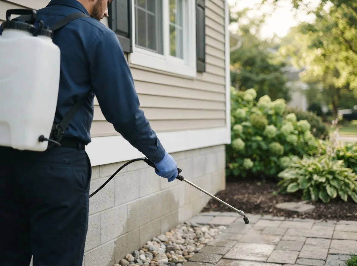 Pest control technician inspecting a home in Hebron, NH